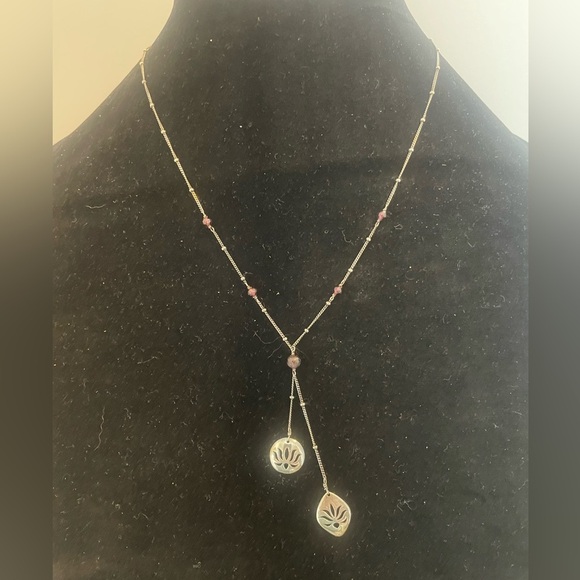 Satya Signed Silver Open Work Lotus Double Pendant Lariat Necklace - Picture 9 of 9